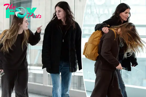 Courteney Cox and Coco Arquette at Heathrow Airport.