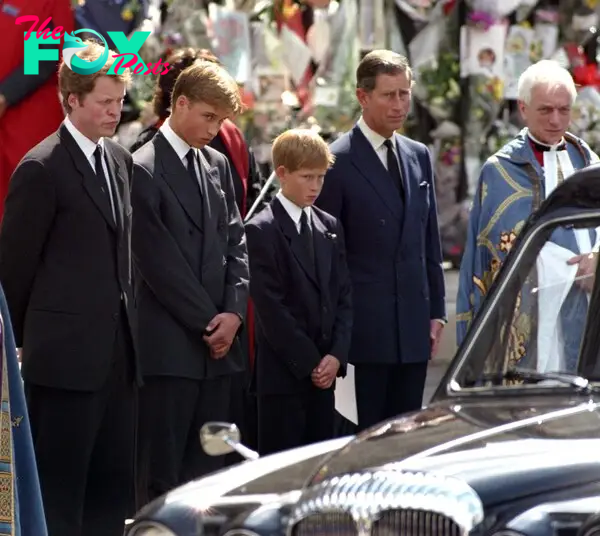 Charles Spencer, Prince Wililam, Prince Harry and King Charles III at Princess Diana's funeral