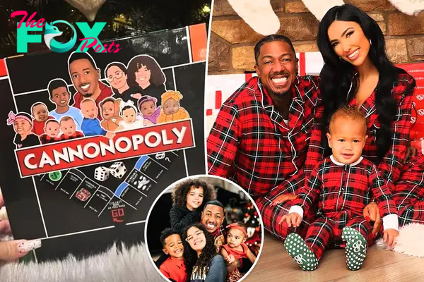 A split photo of Cannonopoly and Nick Cannon and Bre Tiesi posing together and a small photo of Nick Cannon smiling with other kids