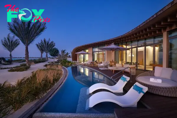 A pool and suite at The St. Regis Red Sea Resort.