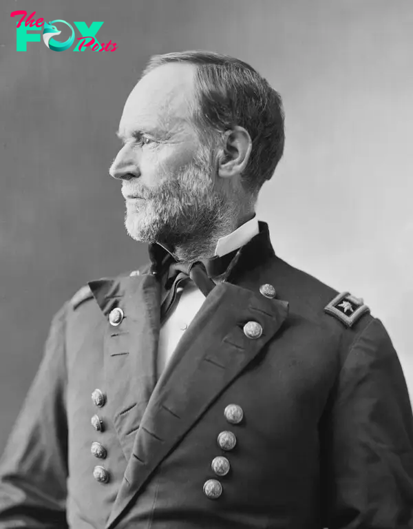 Side profile photograph of General William Tecumseh Sherman in his Union Army military uniform in c. 1865