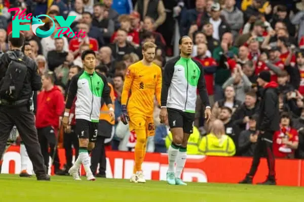 MANCHESTER, ENGLAND - Sunday, March 17, 2024: Liverpool's captain Virgil van Dijk leads his side out before the FA Cup Quarter-Final match between Manchester United FC and Liverpool FC at Old Trafford. (Photo by David Rawcliffe/Propaganda)