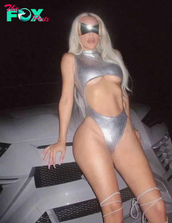 kim kardashian in a metallic swimsuit