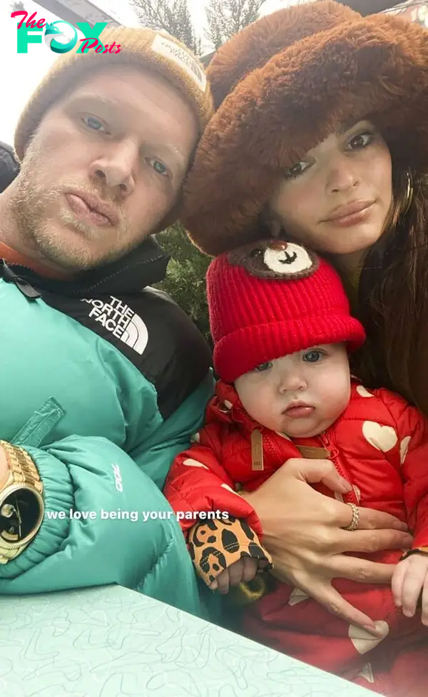 Emily Ratajkowski with Sebastian Bear-McClard and their son. 