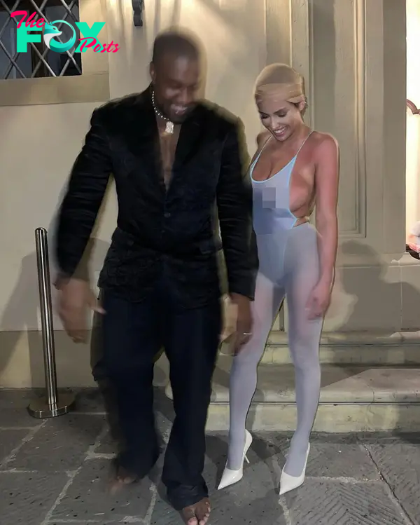 kanye west and bianca censori wearing a sheer jumpsuit