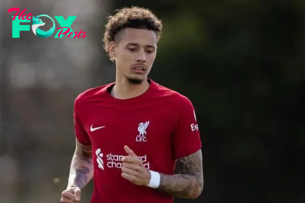 LEYLAND, ENGLAND - Saturday, March 18, 2023: Liverpool's Rhys Williams during the Premier League 2 Division 1 match between Blackburn Rovers FC Under-21's and Liverpool FC Under-21's at the Lancashire FA County Ground. Liverpool won 3-2. (Pic by Jessica Hornby/Propaganda)