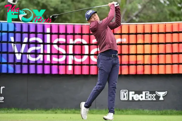 PALM HARBOR, FLORIDA - MARCH 22: David Lipsky of the United States plays his shot from the 18th tee during the second round of the Valspar Championship at Copperhead Course at Innisbrook Resort and Golf Club on March 22, 2024 in Palm Harbor, Florida.