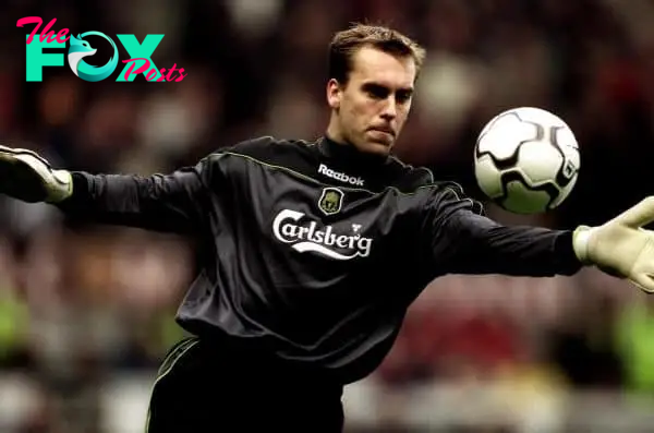 Nov. 2000: Liverpool goalkeeper Sander Westerveld prepares to kick the ball (Neal Simpson/EMPICS Sport)