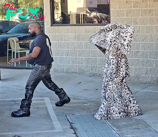 Kanye leads a fur-covered Bianca Censori on a stroll