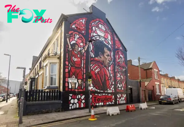 LIVERPOOL, ENGLAND - Friday, March 22, 2024: A new street art mural of Liverpool and England striker Robbie Fowler, nicknamed 'God', painted on a terrace house a few streets away from Anfield Stadium. (Photo by David Rawcliffe/Propaganda)