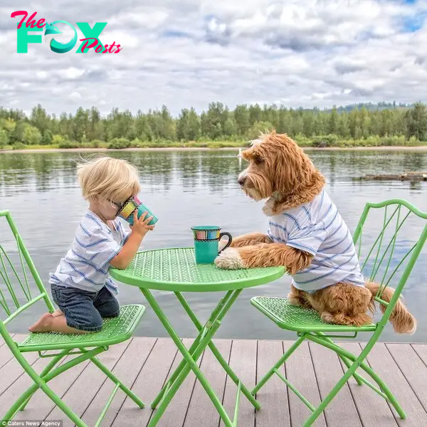 Best pals: From having a bath to enjoying a coffee by the water, Buddy and his furry friend Reagan do everything together
