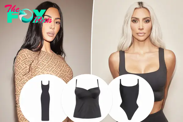 Kim Kardashian with insets of bodysuits and a Skims dress