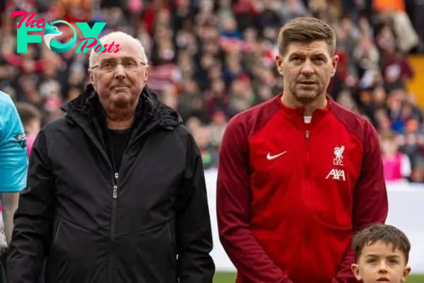 LIVERPOOL, ENGLAND - Saturday, March 23, 2024: Liverpool's manager Sven-Göran Eriksson (L) and Steven Gerrard before the LFC Foundation match between Liverpool FC Legends and Ajax FC Legends at Anfield. (Photo by David Rawcliffe/Propaganda)