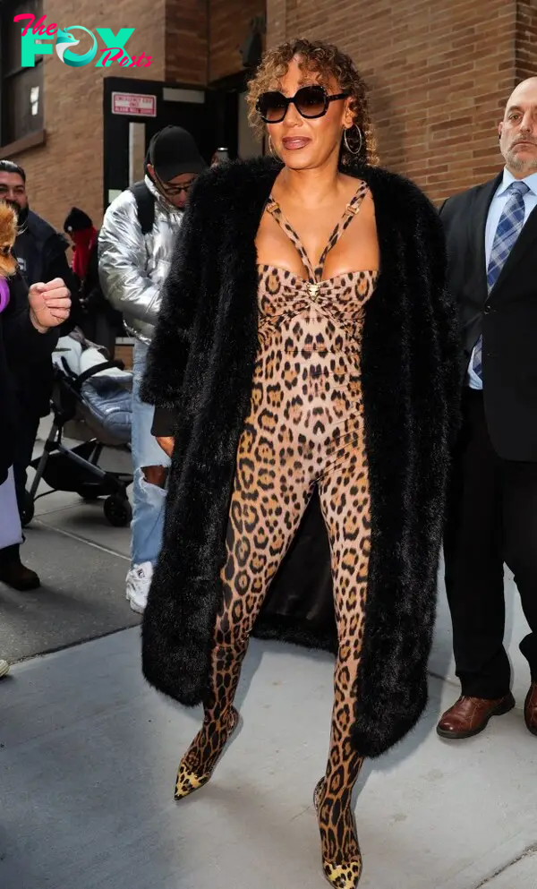 Mel B from the Spice Girls seen dressed in leopard print while leaving the Tamron Hall Show this morning in New York City