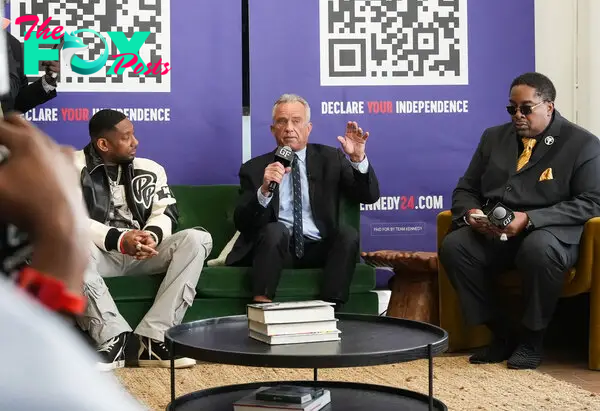 Robert F. Kennedy, Jr. hosts a fireside chat with rapper and producer Eric B. at The Gentleman’s Factory in New York City, on Feb. 18, 2024.