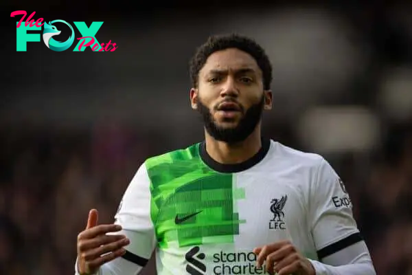 LONDON, ENGLAND - Saturday, December 9, 2023: Liverpool's Joe Gomez during the FA Premier League match between Crystal Palace FC and Liverpool FC at Selhurst Park. Liverpool won 2-1. (Photo by David Rawcliffe/Propaganda)