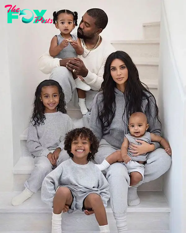 Kim Kardashian and Kanye West with their kids.