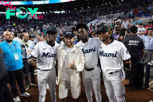 Brazilian soccer star Neymar was in Miami to throw the first pitch at Thursday’s Opening Day matchup between the Pittsburgh Pirates and Miami Marlins.