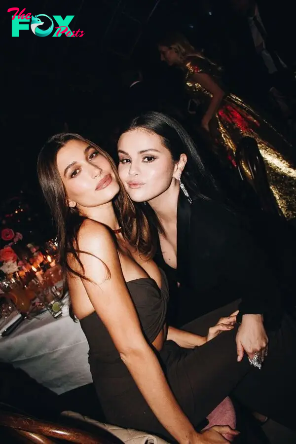 Hailey Bieber and Selena Gomez pose together