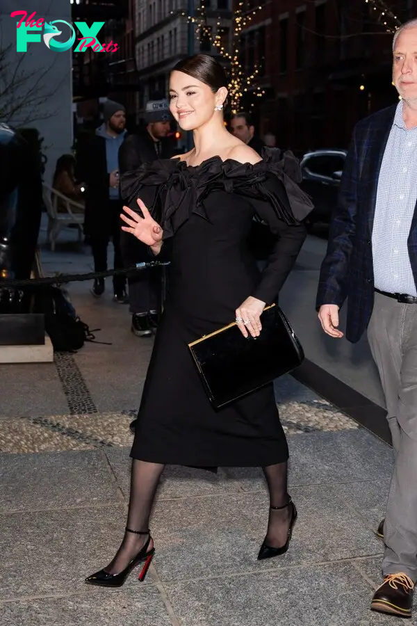 Selena Gomez in a black dress in NYC