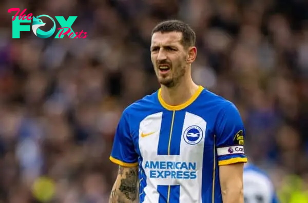 BRIGHTON & HOVE, ENGLAND - Sunday, January 29, 2023: Brighton & Hove Albion's captain Lewis Dunk during the FA Cup 4th Round match between Brighton & Hove Albion FC and Liverpool FC at the Falmer Stadium. Brighton won 2-1. (Pic by David Rawcliffe/Propaganda)