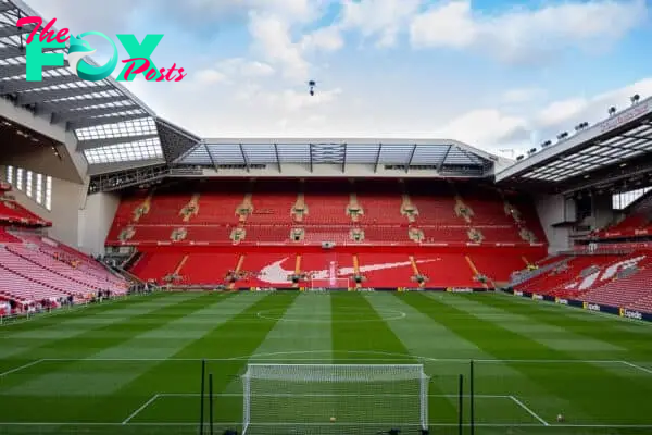 LIVERPOOL, ENGLAND - Sunday, December 17, 2023: A general view of Anfield and the newly opened upper tier of the Anfield Road stand seen before the FA Premier League match between Liverpool FC and Manchester United FC. (Photo by David Rawcliffe/Propaganda)