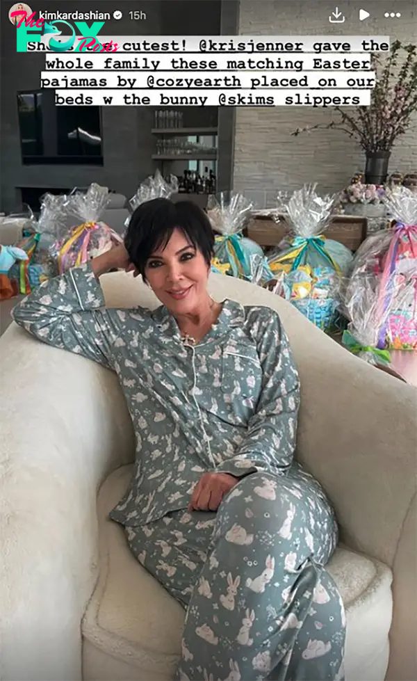 Kim Kardashian's Instagram Story of Kris Jenner in Easter pajamas 