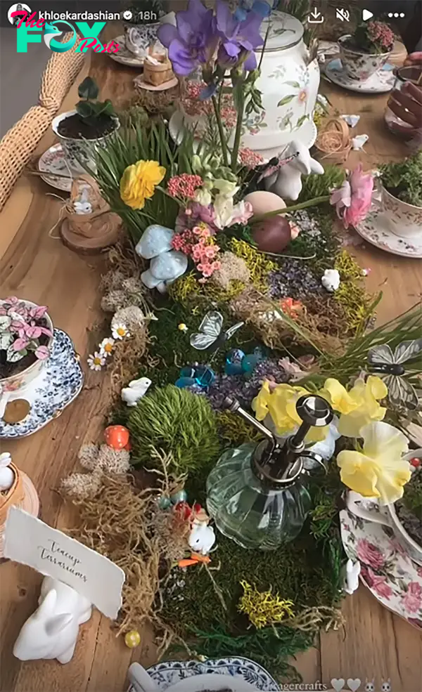Kris Jenner's Easter station with teacups