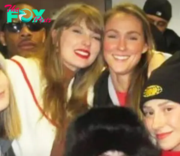 Kylie Kelce with Taylor Swift at a football game. 