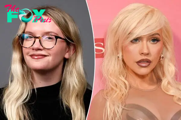A photo split of a Page Six editor and Christina Aguilera