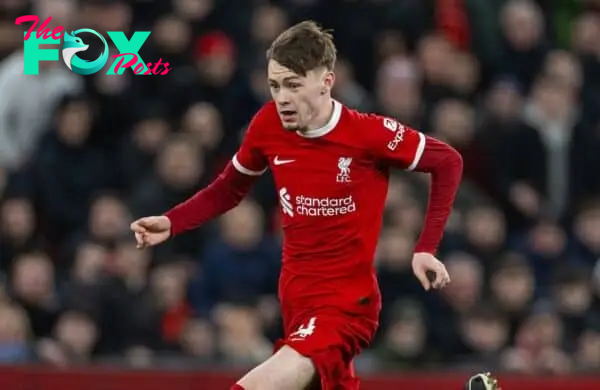 LIVERPOOL, ENGLAND - Wednesday, January 31, 2024: Liverpool's Conor Bradley sprints through to score the second goal during the FA Premier League match between Liverpool FC and Chelsea FC at Anfield. (Photo by David Rawcliffe/Propaganda)