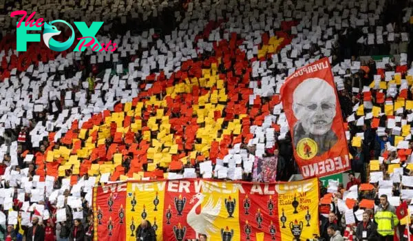 LIVERPOOL, ENGLAND - Sunday, April 9, 2023: Liverpool supporters' mosaic tribute to the 97 victims of the Hillsborough Stadium Disaster during the FA Premier League match between Liverpool FC and Arsenal FC at Anfield. (Pic by David Rawcliffe/Propaganda)