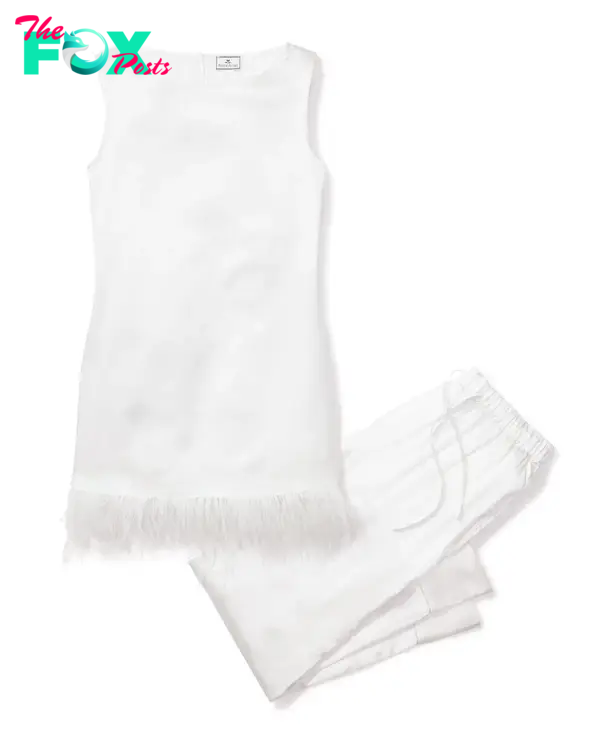 A white feathered pajama set