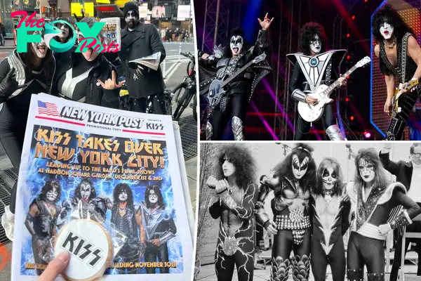 A photo fo KISS’ New York City takeover and New York Post special edition covers