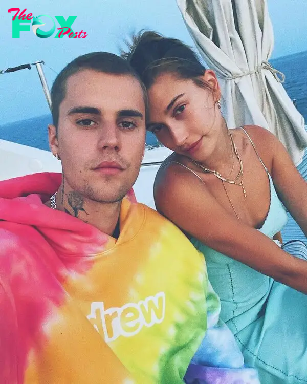 Hailey Bieber and Justin Bieber on a yacht.