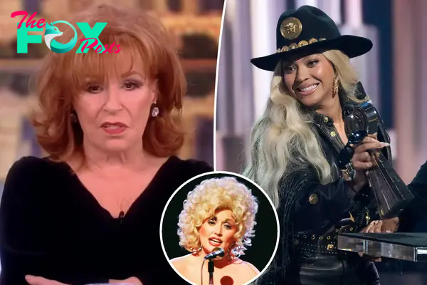 A split photo of Joy Behar talking and Beyoncé smiling and a small photo of Dolly Parton