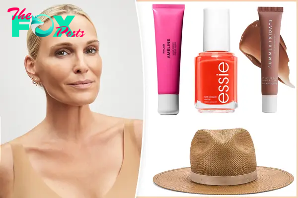 Molly Sims with insets of beauty products