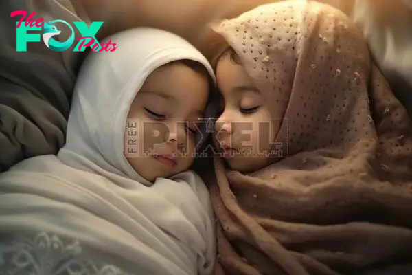 Free Photos - Two Young Children, Who Appear To Be Twins, Dressed In White  Clothing And Wearing Matching Headscarves. They Are Lying Side By Side On A  Bed, Fast Asleep, And Surrounded