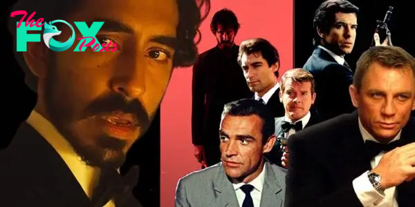 Dev Patel in Monkey Man alongside the various iterations of James Bond.