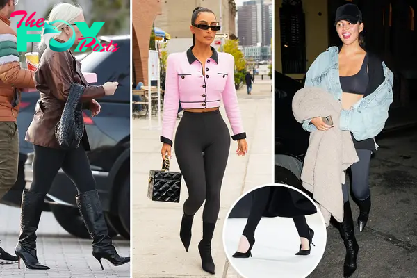Lady Gaga, Kim Kardashian and Chrissy Teigen wearing leggings with heels