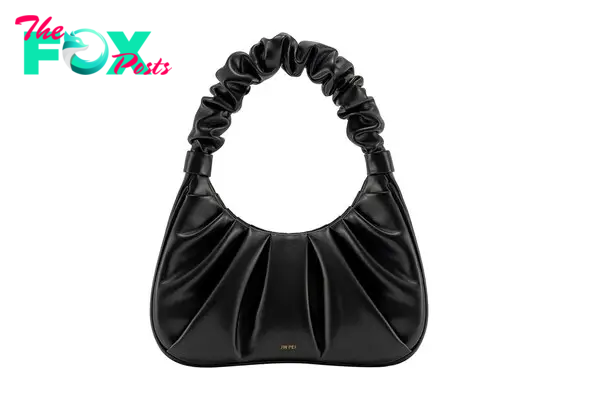 A black ruched handbag