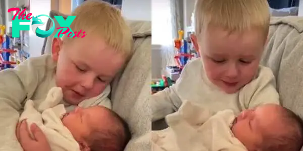 Little Boy Cries Hard in Video, Carries Baby Sister For the First Time, Cuddles Her With So Much Love And Care - Legit.ng