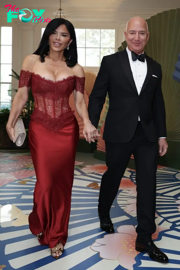 Jeff Bezos and Lauren Sanchez arrive for an official State Dinner at the White House.
