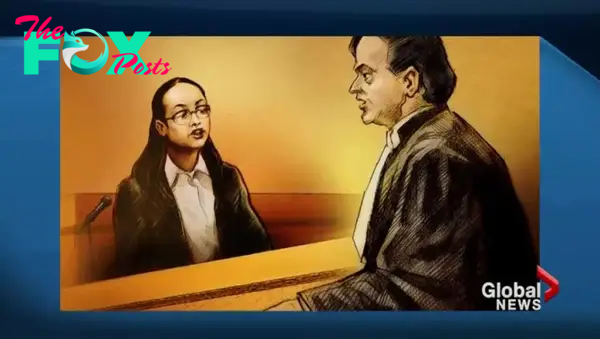 A sketch of Jennifer Pan on the stand during her trial