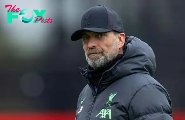 LIVERPOOL, ENGLAND - Wednesday, April 10, 2024: Liverpool's manager Jürgen Klopp during a training session at the AXA Training Centre ahead of the UEFA Europa League Quarter-Final 1st Leg match between Liverpool FC and BC Atalanda. (Photo by David Rawcliffe/Propaganda)