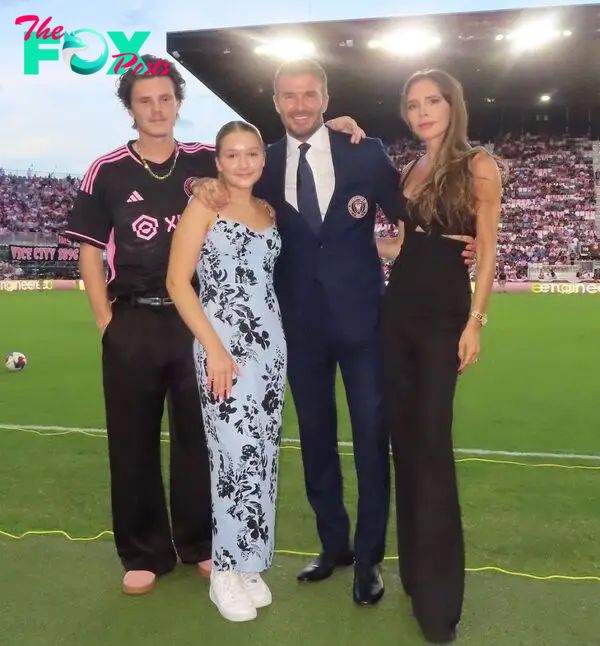 David and Victoria Beckham with Harper and Cruz Beckham