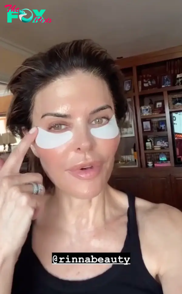 Lisa Rinna wearing eye patches in a TikTok video.
