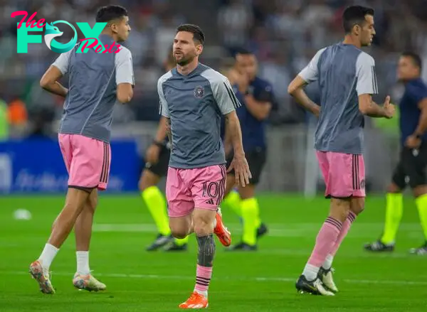 Inter Miami's Argentina forward Lionel Messi warms up before the Concacaf Champions Cup quarter-final second-leg football match between Mexico's Monterrey and USA's Inter Miami at the BBVA Stadium in Monterrey, Mexico, on April 10, 2024. (Photo by Julio Cesar AGUILAR / AFP)