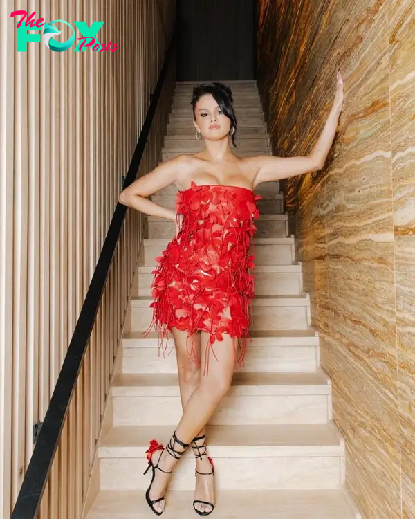 Selena Gomez in a red dress