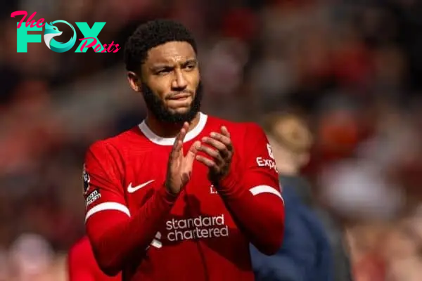LIVERPOOL, ENGLAND - Sunday, March 31, 2024: Liverpool's Joe Gomez during the FA Premier League match between Liverpool FC and Brighton & Hove Albion FC at Anfield. Liverpool won 2-1. (Photo by David Rawcliffe/Propaganda)